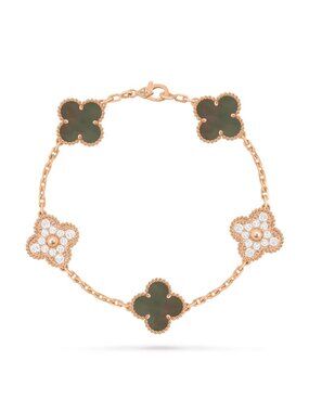Authentic bracelet Alhambra 18K rose gold, Diamond, Mother-of-pearl 5 motif